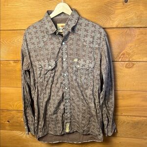 Larry Mahan Men M Casual Brown Western Button up Shirt Pearl Snap Buttons Cowboy